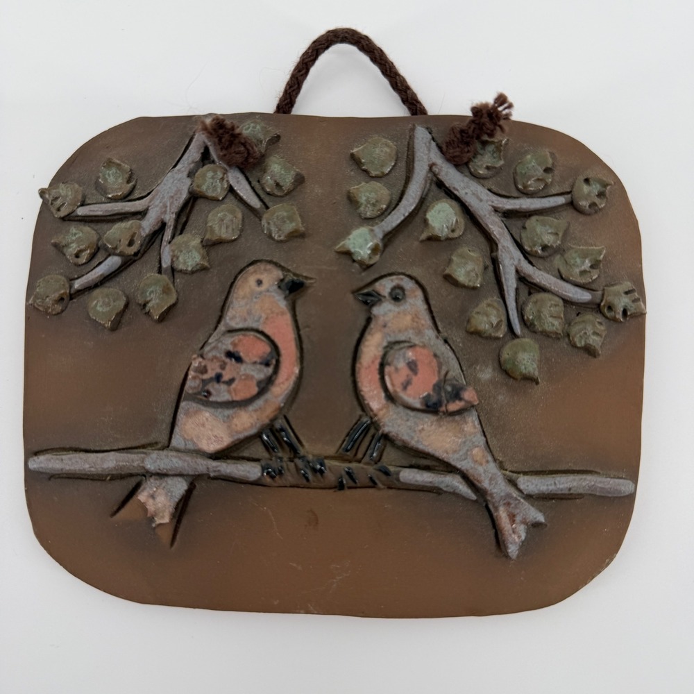 Studio Pottery Bird Wall Hanging Plaque Signed GB Rustic Clay Decor 5x4